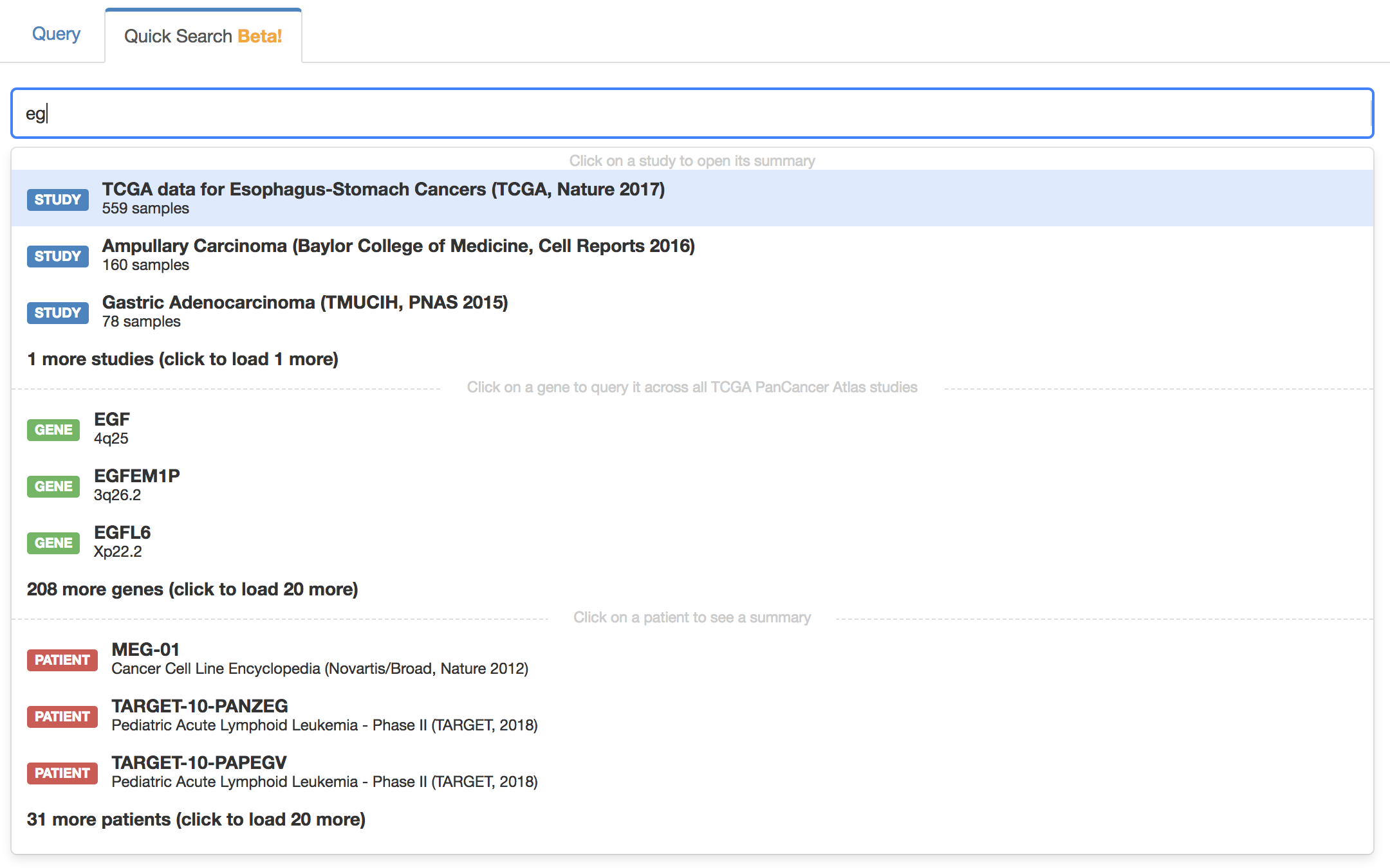 Quick search example